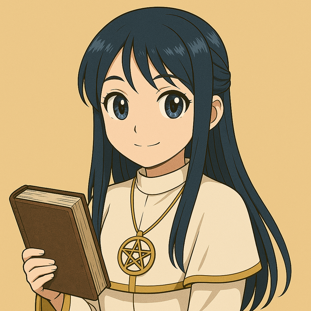 セフィラ:禁書を手にした笑顔の少女。白いローブと五芒星のペンダントを身につけている